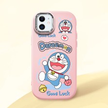 HONTINGA iPhone 12 Mini ile Uyumlu Kılıfı Kamera Korumalı Düşüme Önleyici Basitlik Pembe Yumuşak Silikon Telefon Kılıfı Doraemon Desenli K4-0251