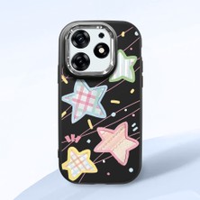 HONTINGA Tecno Spark 10 Pro ile Uyumlu Kılıfı Kamera Korumalı Düşüme Önleyici Basitlik Siyah Yumuşak Silikon Telefon Kılıfı Renkli Yıldız Desenli K4-0247
