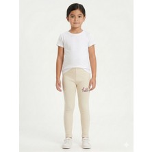 İncili Kız Çocuk Pamuklu "hello" Nakışlı Esnek Tayt | Okul ve Günlük Rahatlık-Siyah