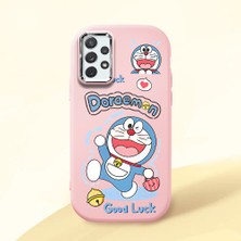 HONTINGA Samsung Galaxy A72 ile Uyumlu Kılıfı Kamera Korumalı Düşüme Önleyici Basitlik Pembe Yumuşak Silikon Telefon Kılıfı Doraemon Desenli K4-0251
