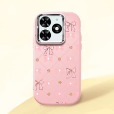 HONTINGA Infinix Smart 8 Pro ile Uyumlu Kılıfı Kamera Korumalı Düşüme Önleyici Basitlik Pembe Yumuşak Silikon Telefon Kılıfı Küçük Fiyonk Desenli K4-0252