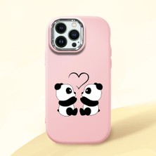 HONTINGA iPhone 13 Pro ile Uyumlu Kılıfı Kamera Korumalı Düşüme Önleyici Basitlik Pembe Yumuşak Silikon Telefon Kılıfı Panda Desenli K4-0239