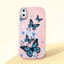 HONTINGA iPhone Xs Max ile Uyumlu Kılıfı Kamera Korumalı Düşüme Önleyici Basitlik Pembe Yumuşak Silikon Telefon Kılıfı Mavi Kelebek Desenli K4-0230