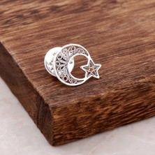 Sümer Telkari 925 Ayar Gümüş Ay Yıldız Rozet El Yapımı Otantik Kadın Aksesuar