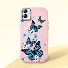 HONTINGA Samsung Galaxy A04E ile Uyumlu Kılıfı Kamera Korumalı Düşüme Önleyici Basitlik Pembe Yumuşak Silikon Telefon Kılıfı Mavi Kelebek Desenli K4-0230