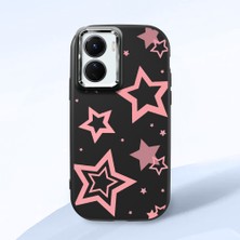 HONTINGA Vivo Y02S ile Uyumlu Kılıfı Kamera Korumalı Düşüme Önleyici Basitlik Siyah Yumuşak Silikon Telefon Kılıfı Renkli Yıldızlar Desenli K4-0232