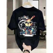 Etiler Collection Baskılı Oversize Bisiklet Yaka T-Shirt - Siyah
