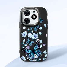 HONTINGA Tecno Spark 10 Pro ile Uyumlu Kılıfı Kamera Korumalı Düşüme Önleyici Basitlik Siyah Yumuşak Silikon Telefon Kılıfı Mavi Kelebek Desenli K4-0230