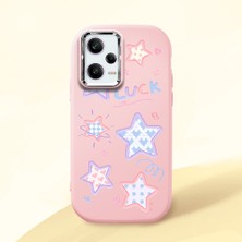 HONTINGA Redmi Note 12 Pro 5g ile Uyumlu Kılıfı Kamera Korumalı Düşüme Önleyici Basitlik Pembe Yumuşak Silikon Telefon Kılıfı Renkli Yıldızlar Desenli K4-0248