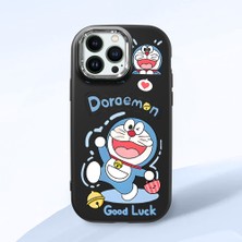 HONTINGA iPhone 13 Pro ile Uyumlu Kılıfı Kamera Korumalı Düşüme Önleyici Basitlik Siyah Yumuşak Silikon Telefon Kılıfı Doraemon Desenli K4-0251