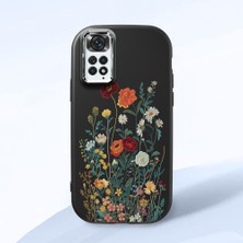 HONTINGA Redmi Note 11 ile Uyumlu Kılıfı Kamera Korumalı Düşüme Önleyici Basitlik Siyah Yumuşak Silikon Telefon Kılıfı Çiçek Desenli K4-0242