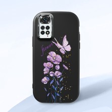 HONTINGA Redmi Note 11S ile Uyumlu Kılıfı Kamera Korumalı Düşüme Önleyici Basitlik Siyah Yumuşak Silikon Telefon Kılıfı Mor Kelebek Desenli K4-0244