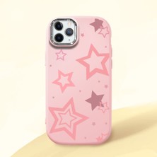 HONTINGA iPhone 11 Pro ile Uyumlu Kılıfı Kamera Korumalı Düşüme Önleyici Basitlik Pembe Yumuşak Silikon Telefon Kılıfı Renkli Yıldızlar Desenli K4-0232