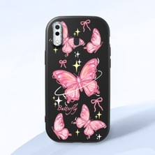 HONTINGA Samsung Galaxy A30 ile Uyumlu Kılıfı Kamera Korumalı Düşüme Önleyici Basitlik Siyah Yumuşak Silikon Telefon Kılıfı Pembe Kelebek Desenli K4-0256