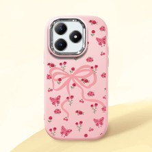 HONTINGA Realme C63 ile Uyumlu Kılıfı Kamera Korumalı Düşüme Önleyici Basitlik Pembe Yumuşak Silikon Telefon Kılıfı Fiyonk Desenli K4-0253