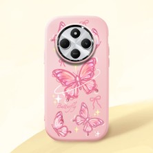 HONTINGA Redmi 14C ile Uyumlu Kılıfı Kamera Korumalı Düşüme Önleyici Basitlik Pembe Yumuşak Silikon Telefon Kılıfı Pembe Kelebek Desenli K4-0256