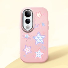 HONTINGA Vivo V50 Lite ile Uyumlu Kılıfı Kamera Korumalı Düşüme Önleyici Basitlik Pembe Yumuşak Silikon Telefon Kılıfı Renkli Yıldızlar Desenli K4-0248