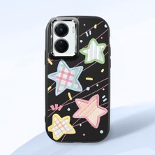 HONTINGA Vivo Y02S ile Uyumlu Kılıfı Kamera Korumalı Düşüme Önleyici Basitlik Siyah Yumuşak Silikon Telefon Kılıfı Renkli Yıldız Desenli K4-0247
