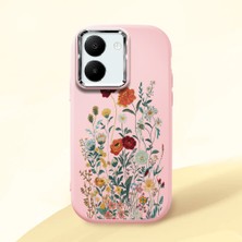 HONTINGA Vivo Y27 ile Uyumlu Kılıfı Kamera Korumalı Düşüme Önleyici Basitlik Pembe Yumuşak Silikon Telefon Kılıfı Çiçek Desenli K4-0242