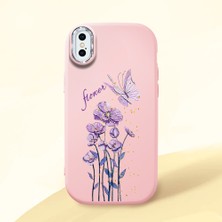 HONTINGA iPhone Xs Max ile Uyumlu Kılıfı Kamera Korumalı Düşüme Önleyici Basitlik Pembe Yumuşak Silikon Telefon Kılıfı Mor Kelebek Desenli K4-0244