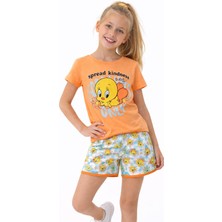 Rapapa Kız Çocuk Turuncu Tweety Baskılı Şortlu Takım –260405