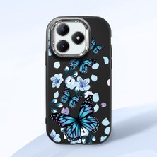 HONTINGA Realme C63 ile Uyumlu Kılıfı Kamera Korumalı Düşüme Önleyici Basitlik Siyah Yumuşak Silikon Telefon Kılıfı Mavi Kelebek Desenli K4-0230