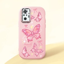 HONTINGA Xiaomi Redmi Note 10 Pro ile Uyumlu Kılıfı Kamera Korumalı Düşüme Önleyici Basitlik Pembe Yumuşak Silikon Telefon Kılıfı Pembe Kelebek Desenli K4-0256