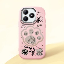 HONTINGA Realme C63 ile Uyumlu Kılıfı Kamera Korumalı Düşüme Önleyici Basitlik Pembe Yumuşak Silikon Telefon Kılıfı Köpek Desenli K4-0233