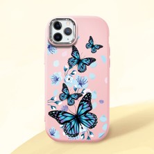 HONTINGA iPhone 11 Pro ile Uyumlu Kılıfı Kamera Korumalı Düşüme Önleyici Basitlik Pembe Yumuşak Silikon Telefon Kılıfı Mavi Kelebek Desenli K4-0230