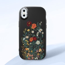 HONTINGA iPhone Xs ile Uyumlu Kılıfı Kamera Korumalı Düşüme Önleyici Basitlik Siyah Yumuşak Silikon Telefon Kılıfı Çiçek Desenli K4-0242