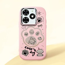 HONTINGA Infinix Smart 8 ile Uyumlu Kılıfı Kamera Korumalı Düşüme Önleyici Basitlik Pembe Yumuşak Silikon Telefon Kılıfı Köpek Desenli K4-0233