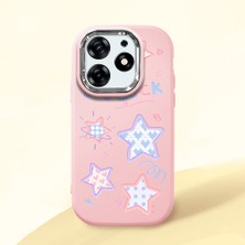 HONTINGA Tecno Spark 10 Pro ile Uyumlu Kılıfı Kamera Korumalı Düşüme Önleyici Basitlik Pembe Yumuşak Silikon Telefon Kılıfı Renkli Yıldızlar Desenli K4-0248