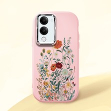 HONTINGA Vivo Y04 ile Uyumlu Kılıfı Kamera Korumalı Düşüme Önleyici Basitlik Pembe Yumuşak Silikon Telefon Kılıfı Çiçek Desenli K4-0242