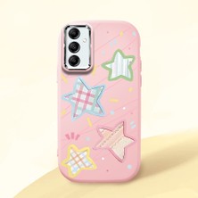 HONTINGA Samsung Galaxy A14 ile Uyumlu Kılıfı Kamera Korumalı Düşüme Önleyici Basitlik Pembe Yumuşak Silikon Telefon Kılıfı Renkli Yıldız Desenli K4-0247