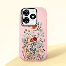 HONTINGA Tecno Spark 20C ile Uyumlu Kılıfı Kamera Korumalı Düşüme Önleyici Basitlik Pembe Yumuşak Silikon Telefon Kılıfı Çiçek Desenli K4-0242