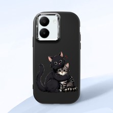HONTINGA Vivo Y27 ile Uyumlu Kılıfı Kamera Korumalı Düşüme Önleyici Basitlik Siyah Yumuşak Silikon Telefon Kılıfı Kedi Desenli K4-0235
