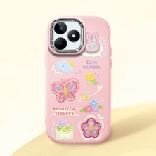 HONTINGA Realme C53 ile Uyumlu Kılıfı Kamera Korumalı Düşüme Önleyici Basitlik Pembe Yumuşak Silikon Telefon Kılıfı Hayvan Desenli K4-0249