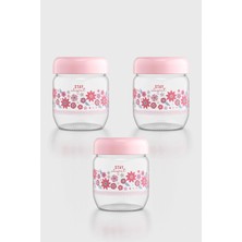 Renga Flora Desenli 425 ml 3'lü Cam Kavanoz Seti 132078 Pudra