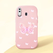 HONTINGA Samsung Galaxy A30 ile Uyumlu Kılıfı Kamera Korumalı Düşüme Önleyici Basitlik Pembe Yumuşak Silikon Telefon Kılıfı Kelebek Desenli K4-0260