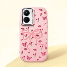 HONTINGA Vivo Y02S ile Uyumlu Kılıfı Kamera Korumalı Düşüme Önleyici Basitlik Pembe Yumuşak Silikon Telefon Kılıfı Fiyonk Desenli K4-0253