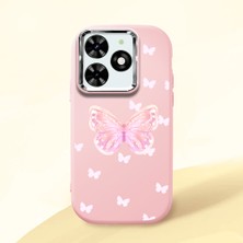 HONTINGA Tecno Spark 20C ile Uyumlu Kılıfı Kamera Korumalı Düşüme Önleyici Basitlik Pembe Yumuşak Silikon Telefon Kılıfı Kelebek Desenli K4-0260