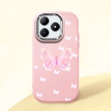 HONTINGA Realme C63 ile Uyumlu Kılıfı Kamera Korumalı Düşüme Önleyici Basitlik Pembe Yumuşak Silikon Telefon Kılıfı Kelebek Desenli K4-0260