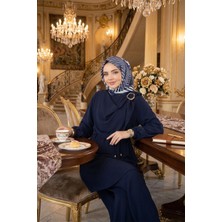 Hafsa Mina Yandan Tokalı Pantolonlu Ayrobin Takım Lacivert HM2901