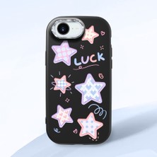 HONTINGA iPhone 16E ile Uyumlu Kılıfı Kamera Korumalı Düşüme Önleyici Basitlik Siyah Yumuşak Silikon Telefon Kılıfı Renkli Yıldızlar Desenli K4-0248