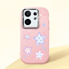 HONTINGA Vivo X200 Fe ile Uyumlu Kılıfı Kamera Korumalı Düşüme Önleyici Basitlik Pembe Yumuşak Silikon Telefon Kılıfı Renkli Yıldızlar Desenli K4-0248