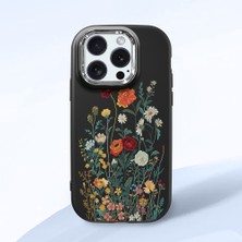 HONTINGA iPhone 15 Pro ile Uyumlu Kılıfı Kamera Korumalı Düşüme Önleyici Basitlik Siyah Yumuşak Silikon Telefon Kılıfı Çiçek Desenli K4-0242