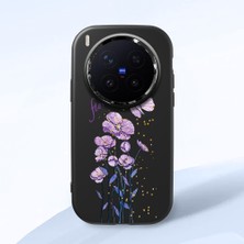 HONTINGA Vivo X300 Pro ile Uyumlu Kılıfı Kamera Korumalı Düşüme Önleyici Basitlik Siyah Yumuşak Silikon Telefon Kılıfı Mor Kelebek Desenli K4-0244