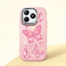 HONTINGA Realme C61 ile Uyumlu Kılıfı Kamera Korumalı Düşüme Önleyici Basitlik Pembe Yumuşak Silikon Telefon Kılıfı Pembe Kelebek Desenli K4-0256