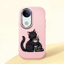 HONTINGA Vivo V50 ile Uyumlu Kılıfı Kamera Korumalı Düşüme Önleyici Basitlik Pembe Yumuşak Silikon Telefon Kılıfı Kedi Desenli K4-0235