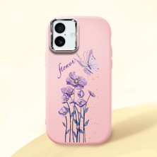 HONTINGA iPhone 16 Plus ile Uyumlu Kılıfı Kamera Korumalı Düşüme Önleyici Basitlik Pembe Yumuşak Silikon Telefon Kılıfı Mor Kelebek Desenli K4-0244